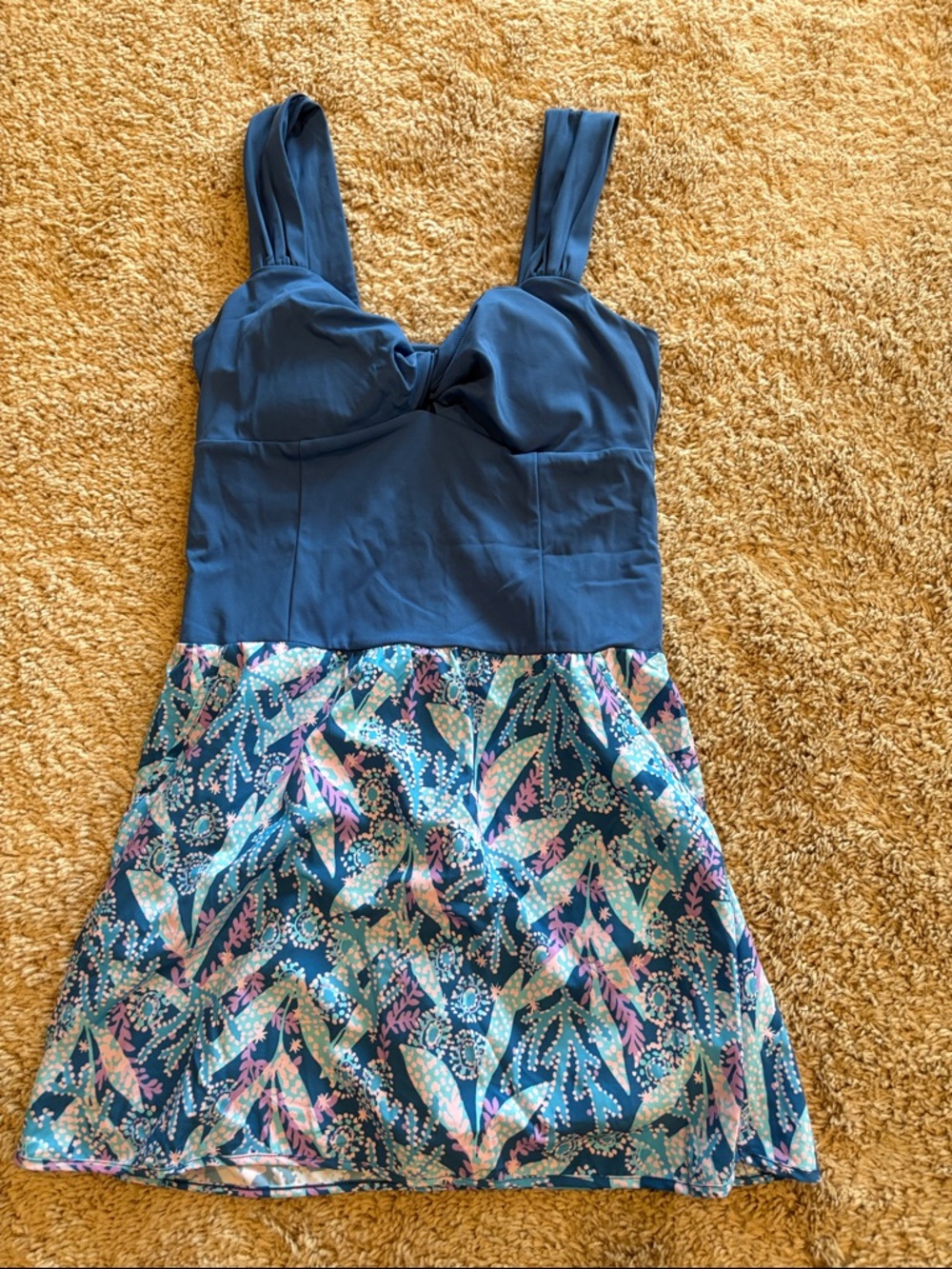 Blue Printed Skirted Swimsuit Dress Romper
